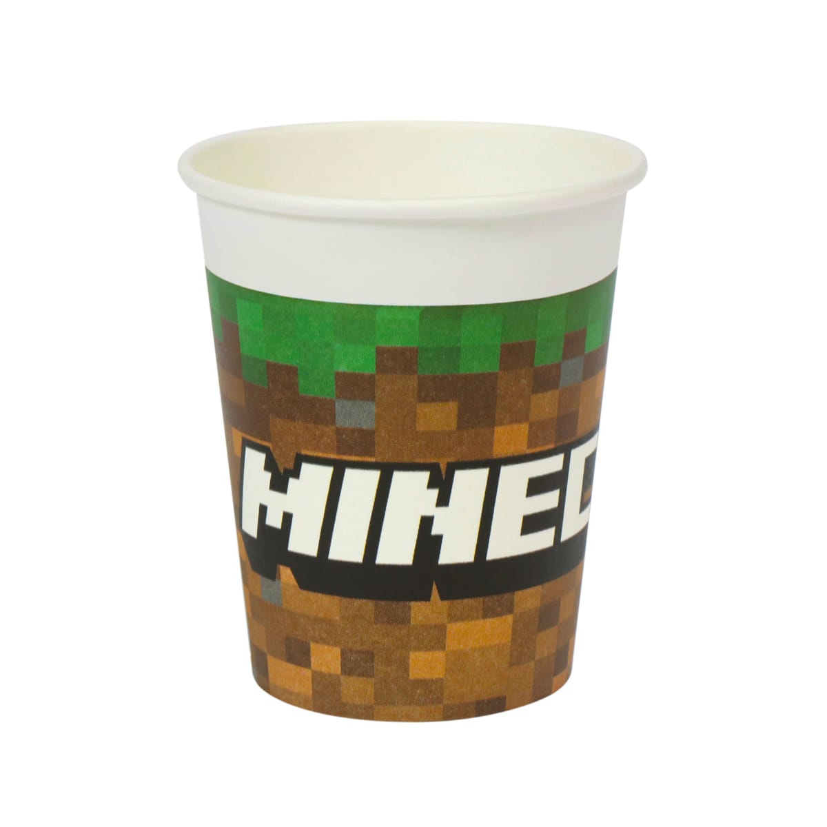 11908MCR.jpg PAP/PE cups, 250 ml, Ø80 mm, white MINECRAFT, single-layer, 8 pcs. - Image 1