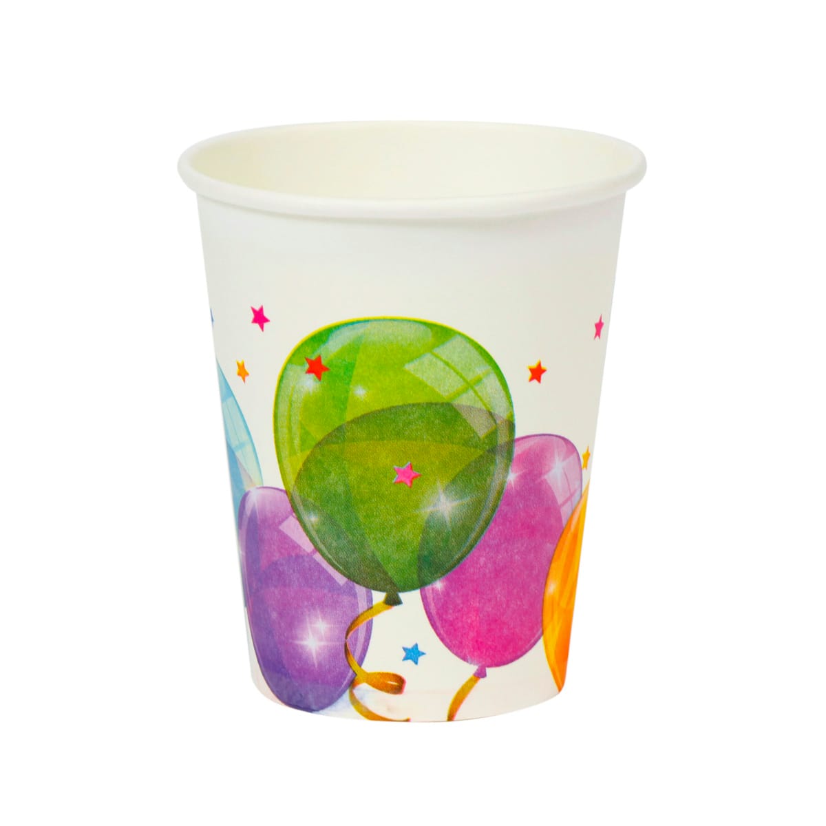 11908SB.jpg PAP/PE cups, 200 ml, Ø80 mm, white SPARKLING BALOONS, single-layer, 8 pcs. - Image 1