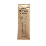 Wooden cutlery set - fork, knife, napkin, individually packaged