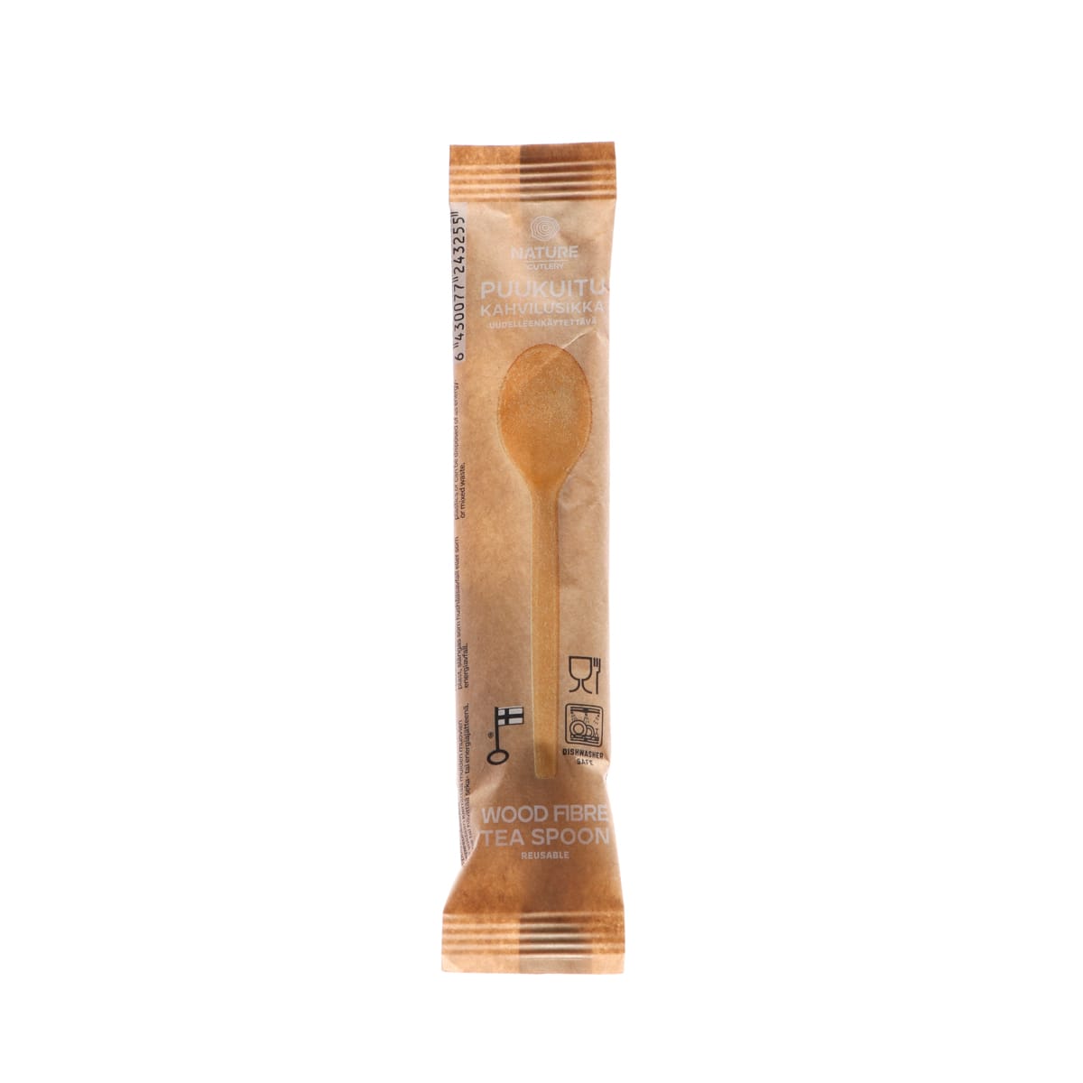 12500SWF.jpg Wood fibre spoons, 17 cm, brown, reusable, individually packaged - Image 1