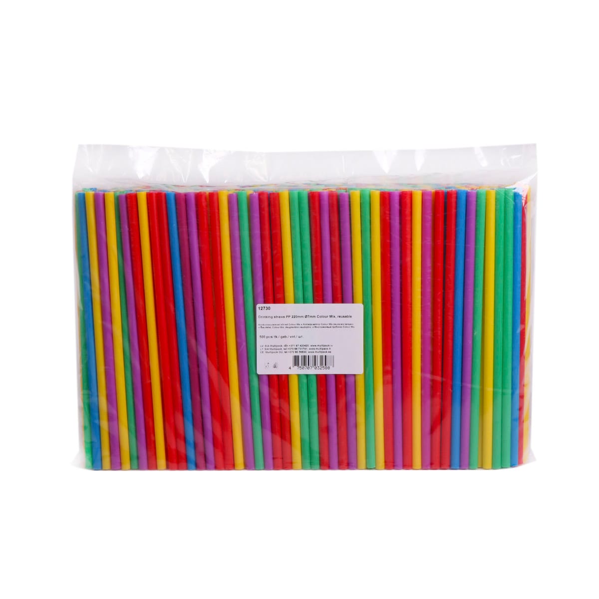 12730.jpg Cocktail straws PP2, 220 mm, Ø7 mm, Colour MIX, reusable, 500 pcs. - Image 1