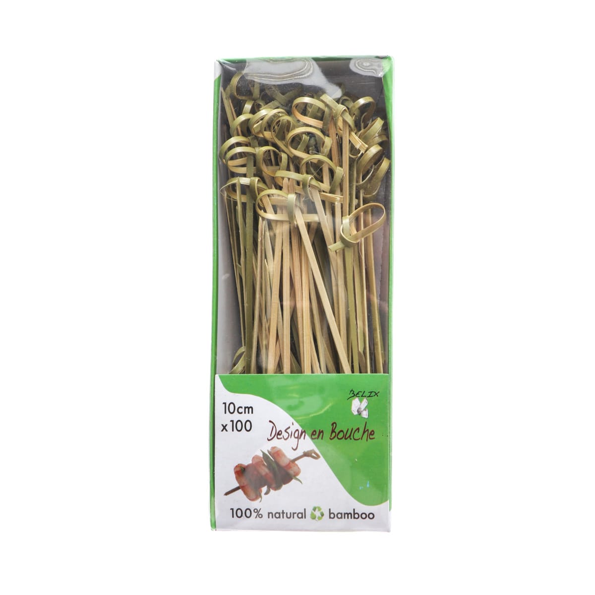 12B02-100.jpg Bamboo skewers with decorative loop, 10 cm, 100 pcs. - Image 1