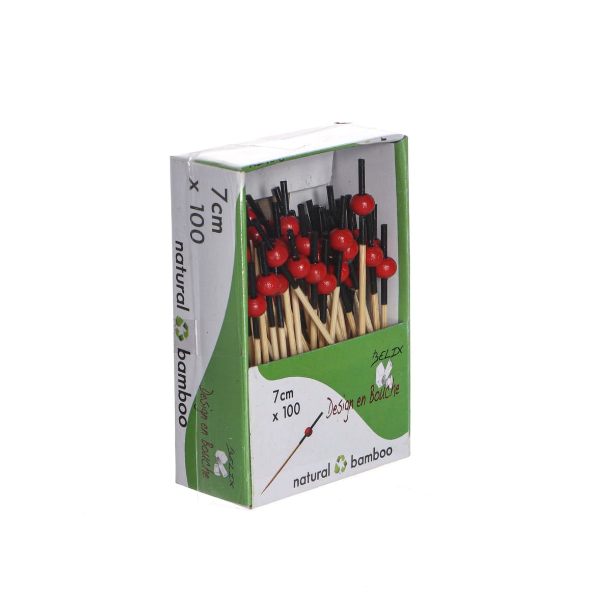12B62.jpg Bamboo skewers with red bead, 7 cm, 100 pcs. - Image 1