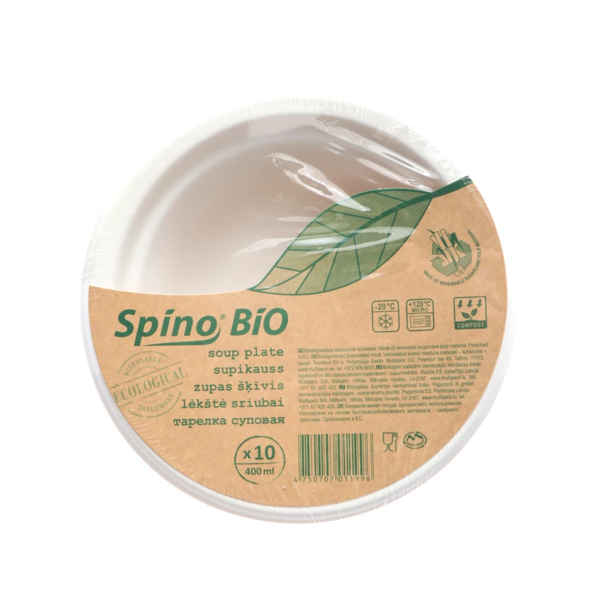 13BL40-10.jpg SPINO BIO sugarcane plates, 500 ml, white, 10 pieces. - Image 1