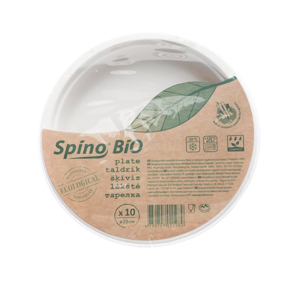 13PL09-10.jpg SPINO BIO sugar cane plates, Ø23cm, white, 10 pcs. - Image 1