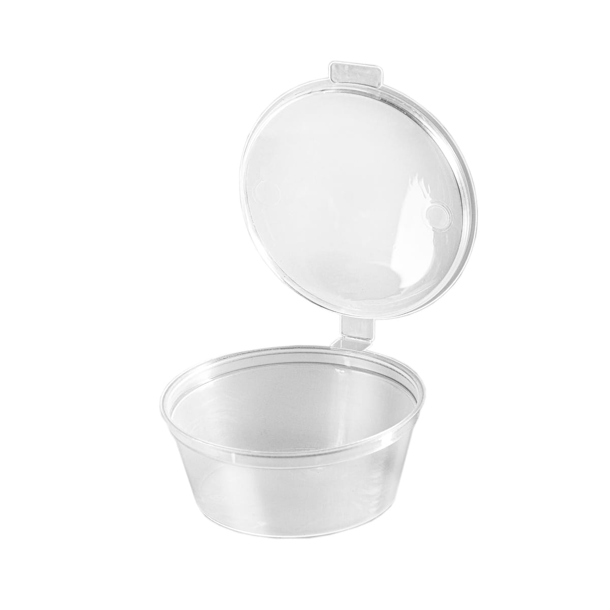20P070PP.jpg PP sauce containers, 50 ml, Ø62 mm, with hinged lid, transparent, 50 pcs. - Image 1