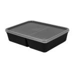 PP containers, 1370 ml, 218 x 169 x 53 mm, black, 2-compartment, reusable - Image 3