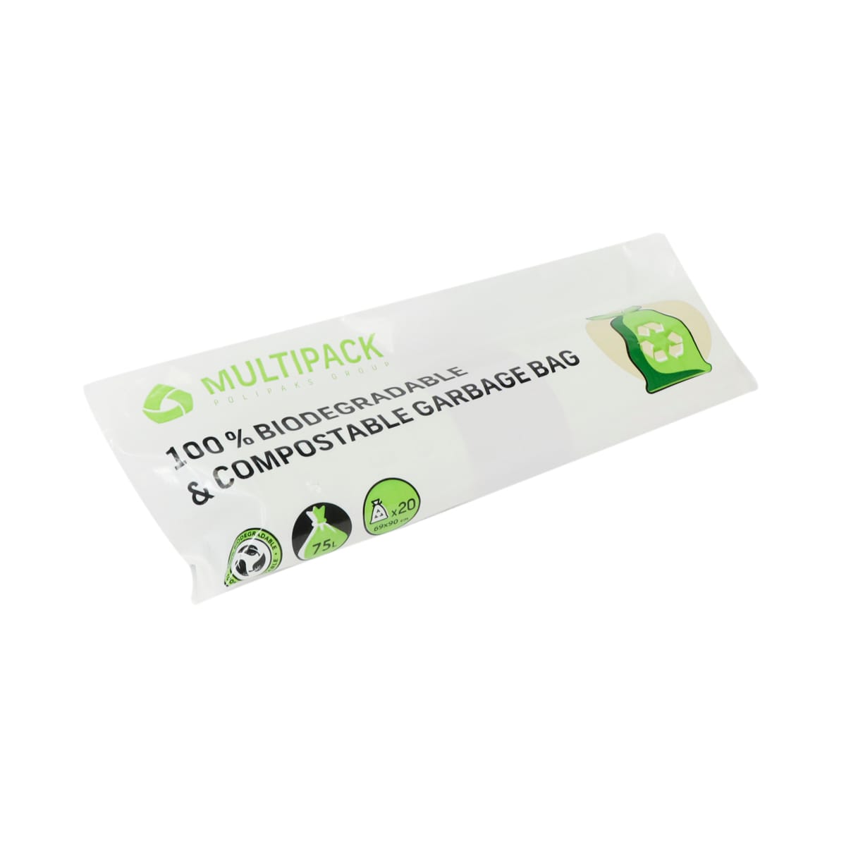 37582.jpg BIO garbage bags, 75L, (69x90cm), 18µm, 20 pcs. in a roll, green - Image 1