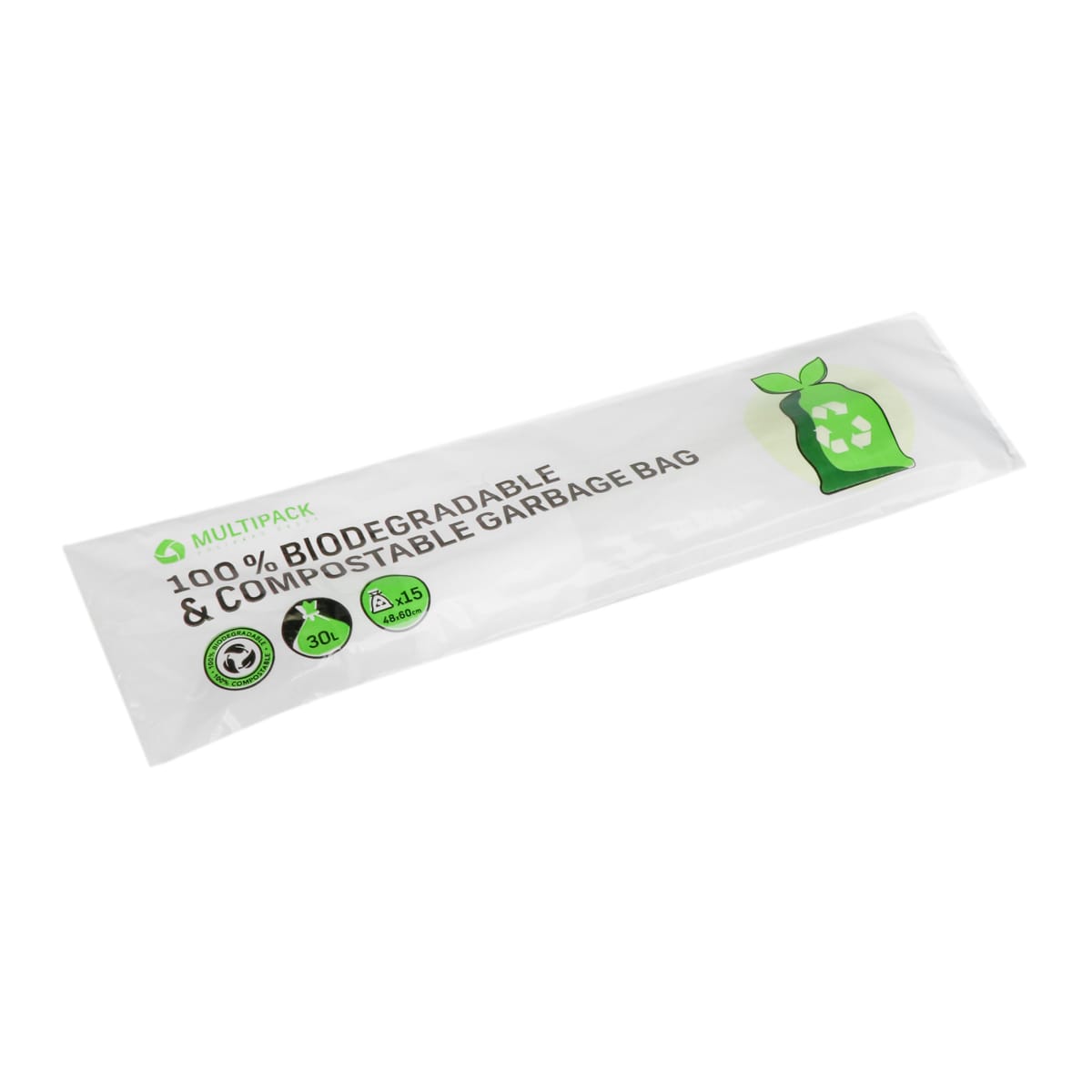 37584.jpg BIO garbage bags, 30L, (48x60cm), 18µm, 15 pcs. in a roll, green - Image 1