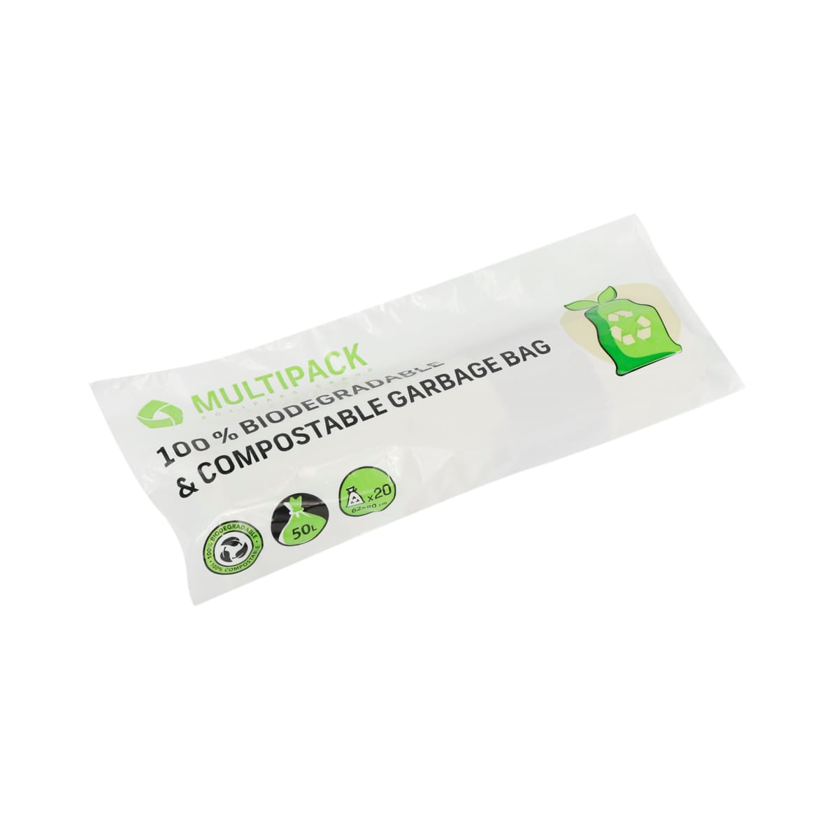 37597.jpg BIO garbage bags, 50L, (62x80cm), 17µm, 20 pcs. in a roll, green - Image 1
