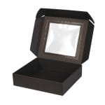 Gift box 330x300x80mm with hinged lid and window, black